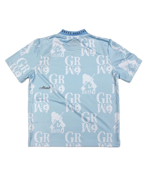 GREED MONSTER（グリードモンスター）の「GREED MONSTER チェック風総柄ロゴチェーンネック半袖モックネック（Tシャツ/カットソー・レディース・ホワイト/サックスブルー・SMALL/LARGE/MEDIUM）」の4枚目の写真
