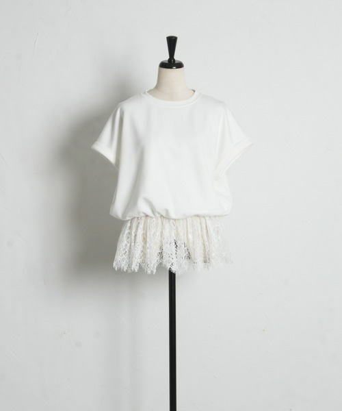 ARVELLIA（アルベリア）の「LACE HEM RELAX TOP（Tシャツ/カットソー・レディース・ホワイト/ブラック・M）」の6枚目の写真