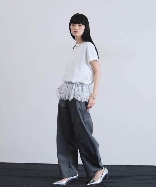 ARVELLIA（アルベリア）の「LACE HEM RELAX TOP（Tシャツ/カットソー・レディース・ホワイト/ブラック・M）」の12枚目の写真