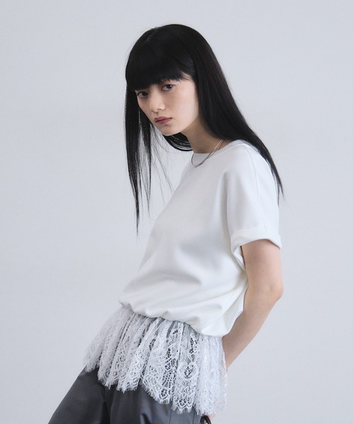 ARVELLIA（アルベリア）の「LACE HEM RELAX TOP（Tシャツ/カットソー・レディース・ホワイト/ブラック・M）」の13枚目の写真