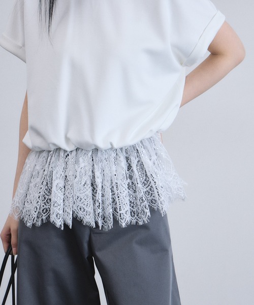 ARVELLIA（アルベリア）の「LACE HEM RELAX TOP（Tシャツ/カットソー・レディース・ホワイト/ブラック・M）」の14枚目の写真