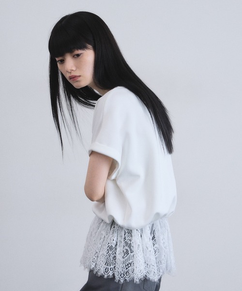 ARVELLIA（アルベリア）の「LACE HEM RELAX TOP（Tシャツ/カットソー・レディース・ホワイト/ブラック・M）」の15枚目の写真