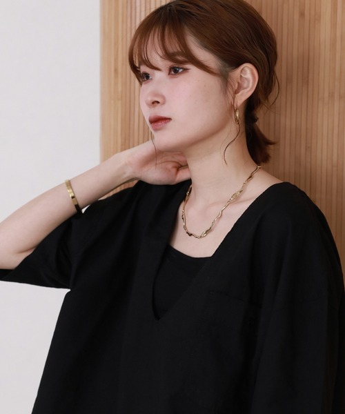 atONE(アットワン)の「麻綿Vネックシャツプルオーバー 半端袖(シャツ/ブラウス・レディース・ベージュ/ブラック・4L~5L/LL~3L/M~L)」の16枚目の写真