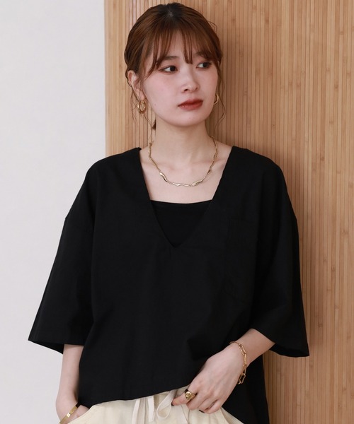 atONE(アットワン)の「麻綿Vネックシャツプルオーバー 半端袖(シャツ/ブラウス・レディース・ベージュ/ブラック・4L~5L/LL~3L/M~L)」の17枚目の写真