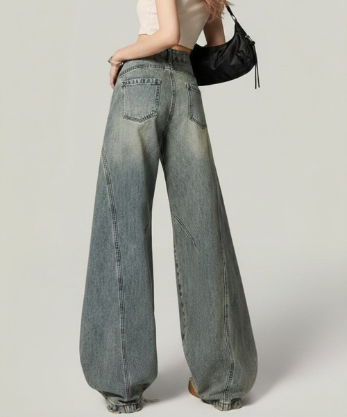center i(センターアイ)の「ヴィンテージウォッシュカーブワイドデニムパンツ(デニムパンツ・レディース・ブルー・L/M/S)」の2枚目の写真