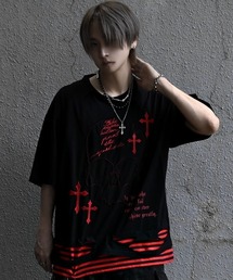 『SILVER BULLET SELECT AP/シルバーバレットセレクト』クラッシュ加工フェイクレイヤードボーダースカルパッチTシャツ