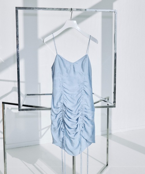 JOSE MOON（ジョゼムーン）の「GATHER CAMI DRESS/ギャザーキャミドレス（ワンピース・レディース・サックスブルー/オフホワイト/ブラック・36/38）」の4枚目の写真