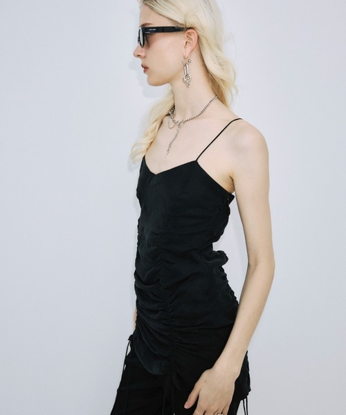 JOSE MOON（ジョゼムーン）の「GATHER CAMI DRESS/ギャザーキャミドレス（ワンピース・レディース・サックスブルー/オフホワイト/ブラック・36/38）」の7枚目の写真