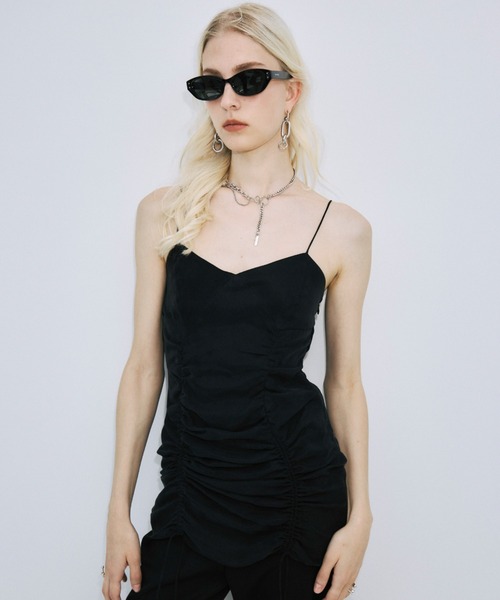 JOSE MOON（ジョゼムーン）の「GATHER CAMI DRESS/ギャザーキャミドレス（ワンピース・レディース・サックスブルー/オフホワイト/ブラック・36/38）」の6枚目の写真