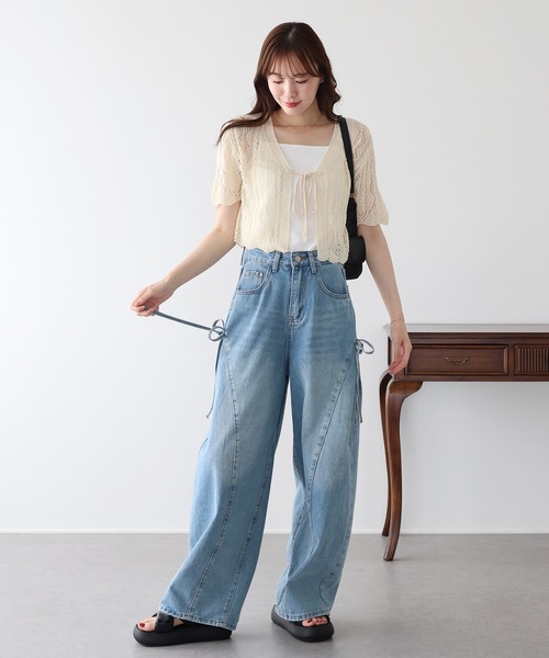 BLUEEAST(ブルーイースト)の「《2サイズ展開》サイドリボンカーブデニム(デニムパンツ・レディース・ブルー/グレー・MEDIUM/LARGE)」の8枚目の写真