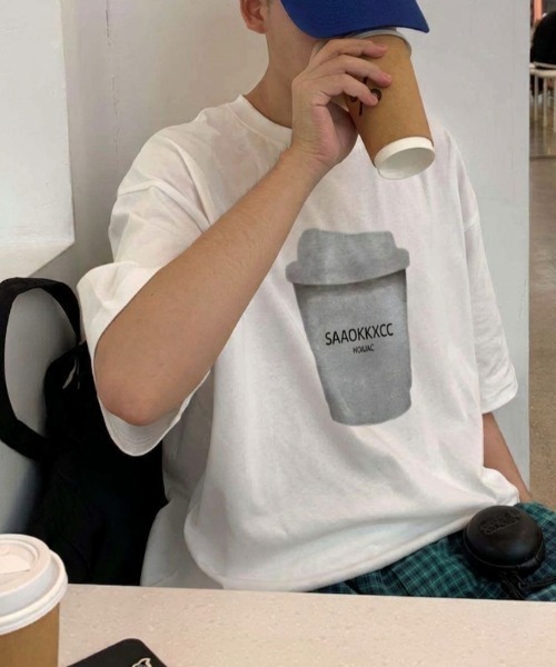 B.R.U(ブル)の「coffeeプリントTシャツ(Tシャツ/カットソー・メンズ・グレー/ブラック/ホワイト・FREE)」の1枚目の写真