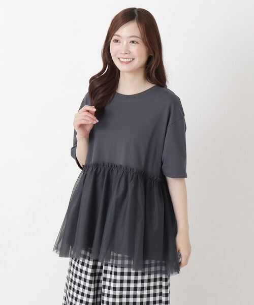 one'sterrace(ワンズテラス)の「カット&チュール ペプラムプルオーバー(Tシャツ/カットソー・レディース・ネイビー系5/ブルー系その他7・02)」の2枚目の写真
