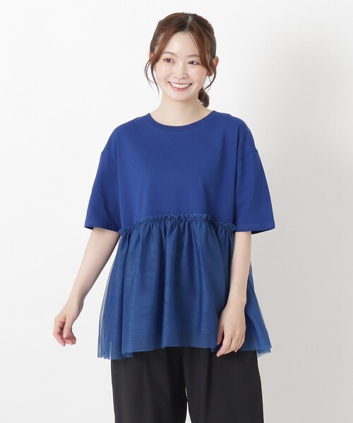 one'sterrace(ワンズテラス)の「カット&チュール ペプラムプルオーバー(Tシャツ/カットソー・レディース・ネイビー系5/ブルー系その他7・02)」の1枚目の写真