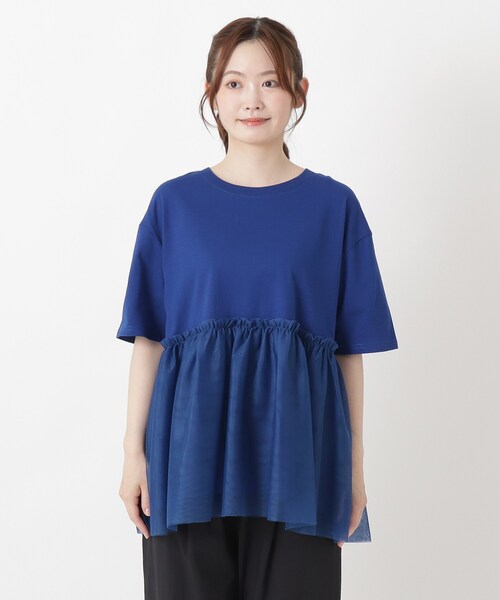one'sterrace(ワンズテラス)の「カット&チュール ペプラムプルオーバー(Tシャツ/カットソー・レディース・ネイビー系5/ブルー系その他7・02)」の3枚目の写真