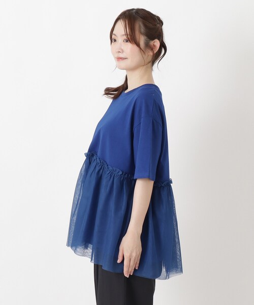one'sterrace(ワンズテラス)の「カット&チュール ペプラムプルオーバー(Tシャツ/カットソー・レディース・ネイビー系5/ブルー系その他7・02)」の4枚目の写真