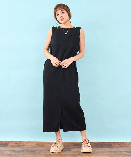 anap mimpi（アナップミンピ）の「キャミソールセット 前後2way ロング ワンピース（ワンピース・レディース・ベージュ/ブラック・F）」の12枚目の写真