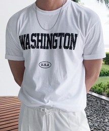 NOWLE（ノウル）の「【NOWLE】ヴィンテージライク カレッジロゴ 半袖Tシャツ / クラッシュプリント アメカジ ワシントン トップス（Tシャツ/カットソー）」