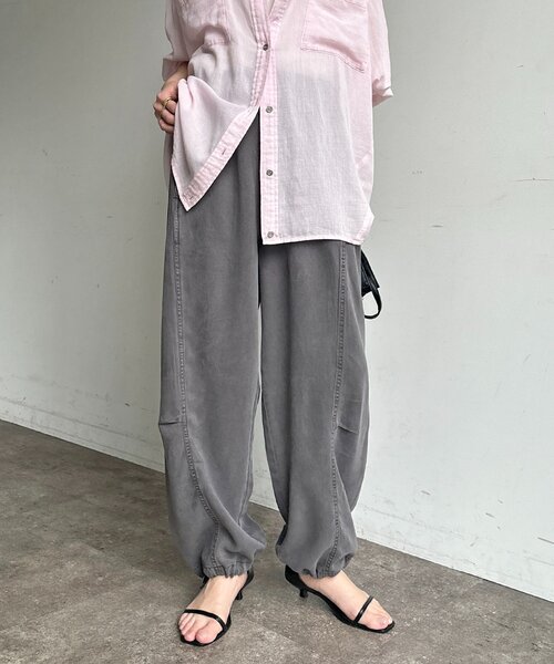 DouDou(ドゥドゥ)の「【セットアップ可能】ウエストニット切替リヨセルパンツ(その他パンツ・レディース・ブラウン/ライトベージュ/チャコールグレー・FREE)」の2枚目の写真