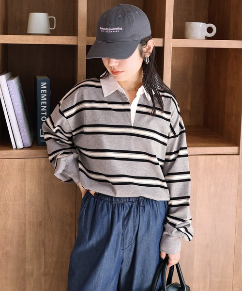 reca(レカ)の「ボーダーラガーシャツ(Tシャツ/カットソー・レディース・ブラック/トップグレー・FREE)」の2枚目の写真