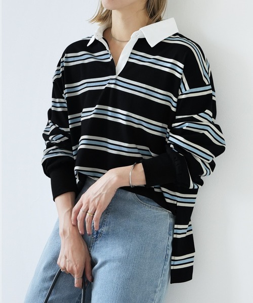 reca(レカ)の「ボーダーラガーシャツ(Tシャツ/カットソー・レディース・ブラック/トップグレー・FREE)」の5枚目の写真