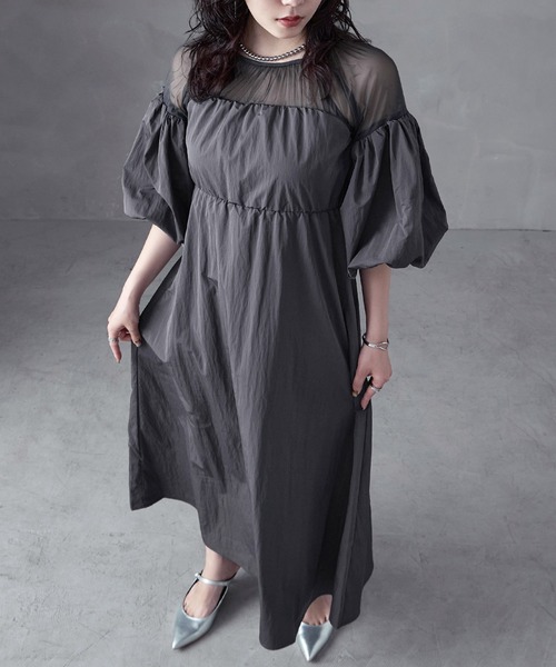 aity(アイティ)の「タフタ×チュール バルーンスリーブ ワンピース オケージョンドレス パーティー 結婚式(ドレス・レディース・チャコールグレー/キナリ/ブラック・M)」の1枚目の写真
