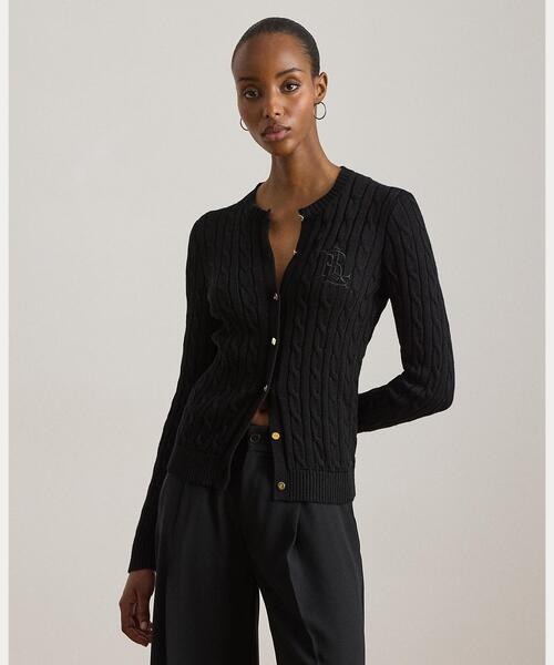 LAUREN RALPH LAUREN(ローレン ラルフ ローレン)の「ケーブルニット コットンブレンド カーディガン(カーディガン/ボレロ・レディース・ブラック系1・M/L/XL)」の1枚目の写真