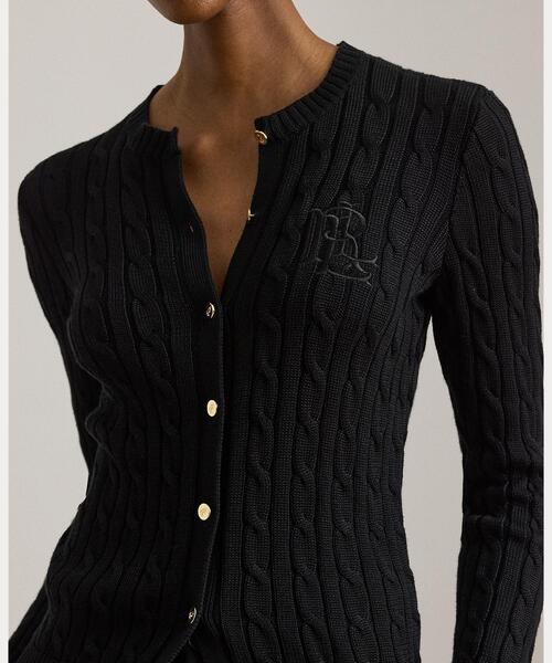 LAUREN RALPH LAUREN(ローレン ラルフ ローレン)の「ケーブルニット コットンブレンド カーディガン(カーディガン/ボレロ・レディース・ブラック系1・M/L/XL)」の6枚目の写真