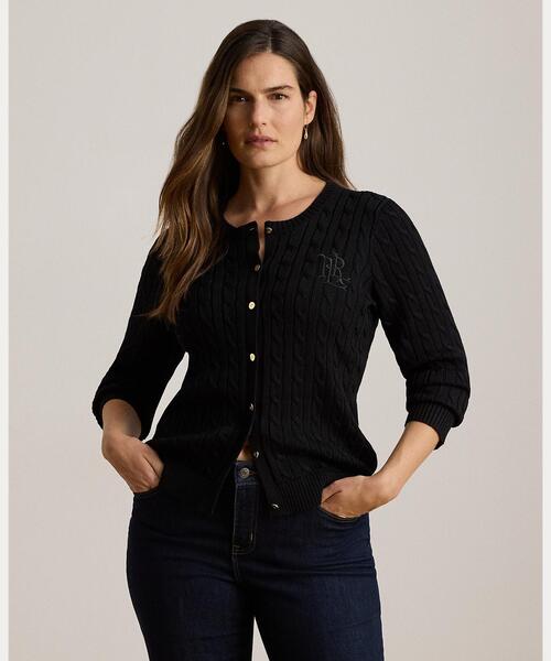 LAUREN RALPH LAUREN(ローレン ラルフ ローレン)の「ケーブルニット コットンブレンド カーディガン(カーディガン/ボレロ・レディース・ブラック系1・M/L/XL)」の4枚目の写真
