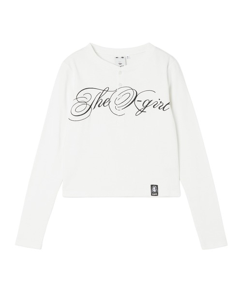 X-girl(エックスガール)の「HENLEY NECK SCRIPT LOGO L/S COMPACT TOP(Tシャツ/カットソー・レディース・レオパード/ホワイト/カモフラージュ・ONE SIZE)」の13枚目の写真