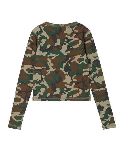 X-girl(エックスガール)の「HENLEY NECK SCRIPT LOGO L/S COMPACT TOP(Tシャツ/カットソー・レディース・レオパード/ホワイト/カモフラージュ・ONE SIZE)」の15枚目の写真