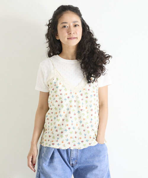 Freada(フリーダ)の「Freada/フリーダ 2WAY花柄サテンキャミ(キャミソール・レディース・ブラック/オフホワイト・ONE SIZE)」の6枚目の写真