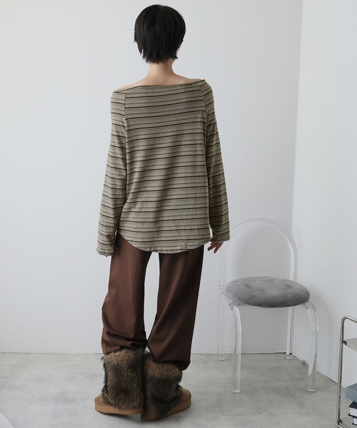 Ulysses(ユリシス)の「ヘンリーネックオフショルボーダーカットソー(Tシャツ/カットソー・レディース・ベージュ/ブラック・S/M)」の12枚目の写真