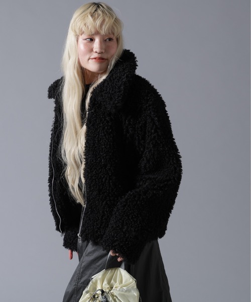 BEAVER（ビーバー）の「B omnivore/ビーオムニボー BOA COLLAR BLOUSON（ブルゾン・レディース・ブラック/ブラウン/オフホワイト・FREE）」の8枚目の写真