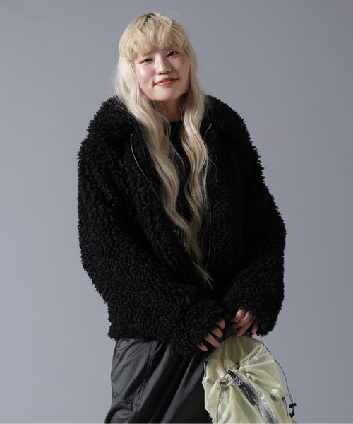 BEAVER（ビーバー）の「B omnivore/ビーオムニボー BOA COLLAR BLOUSON（ブルゾン・レディース・ブラック/ブラウン/オフホワイト・FREE）」の10枚目の写真