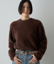 カシミヤ混ファークルーネックニットプルオーバー