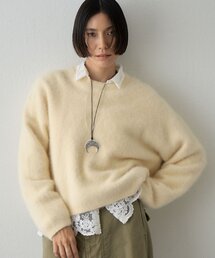 カシミヤ混ファークルーネックニットプルオーバー