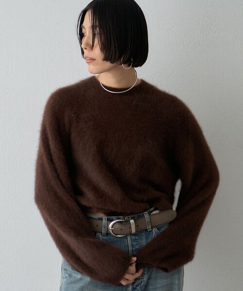 Whim Gazette(ウィムガゼット)の「カシミヤ混ファークルーネックニットプルオーバー(ニット/セーター・レディース・ブラウン/イエロー/ミント/グレー/オフホワイト/ピンク/ネイビー・FREE)」の11枚目の写真