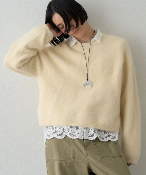Whim Gazette(ウィムガゼット)の「カシミヤ混ファークルーネックニットプルオーバー(ニット/セーター・レディース・ブラウン/イエロー/ミント/グレー/オフホワイト/ピンク/ネイビー・FREE)」の20枚目の写真
