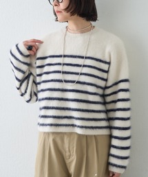 カシミヤ混ファークルーネックニットプルオーバー