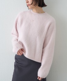 カシミヤ混ファークルーネックニットプルオーバー