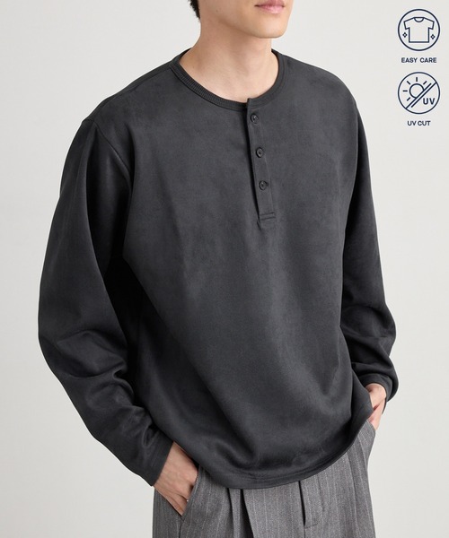 MONO-MART(モノマート)の「ソフトフェード コンパクトフィット ヘンリーネック長袖カットソー<イージーケア・UVカット>(Tシャツ/カットソー・メンズ・ダークオリーブ/ブラック/ダークグレー/ダークネイビー/グレイッシュブルー/ダークブラウン系/アイボリー・S/L/M)」の16枚目の写真