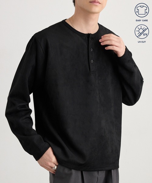 MONO-MART(モノマート)の「ソフトフェード コンパクトフィット ヘンリーネック長袖カットソー<イージーケア・UVカット>(Tシャツ/カットソー・メンズ・ダークオリーブ/ブラック/ダークグレー/ダークネイビー/グレイッシュブルー/ダークブラウン系/アイボリー・S/L/M)」の8枚目の写真
