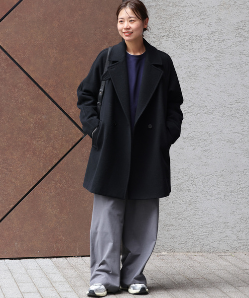 JOURNAL STANDARD relume(ジャーナルスタンダード レリューム)の「《WEB限定追加 / 新色》尾州ウールモッサWブレストハーフコート(その他アウター・レディース・ブラック/ネイビー・38/36)」の4枚目の写真
