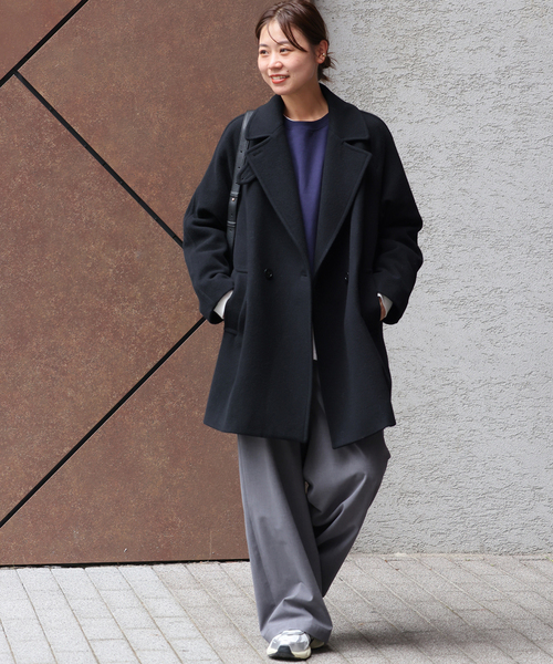 JOURNAL STANDARD relume(ジャーナルスタンダード レリューム)の「《WEB限定追加 / 新色》尾州ウールモッサWブレストハーフコート(その他アウター・レディース・ブラック/ネイビー・38/36)」の5枚目の写真