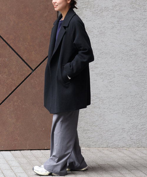 JOURNAL STANDARD relume(ジャーナルスタンダード レリューム)の「《WEB限定追加 / 新色》尾州ウールモッサWブレストハーフコート(その他アウター・レディース・ブラック/ネイビー・38/36)」の6枚目の写真