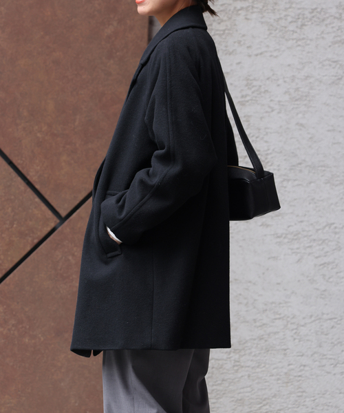 JOURNAL STANDARD relume(ジャーナルスタンダード レリューム)の「《WEB限定追加 / 新色》尾州ウールモッサWブレストハーフコート(その他アウター・レディース・ブラック/ネイビー・38/36)」の9枚目の写真