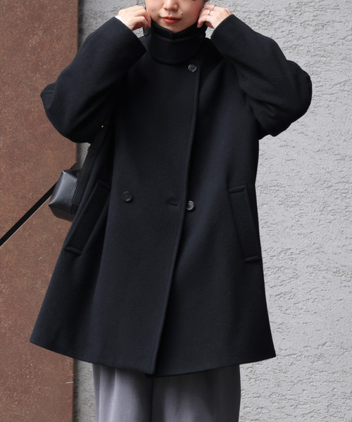 JOURNAL STANDARD relume(ジャーナルスタンダード レリューム)の「《WEB限定追加 / 新色》尾州ウールモッサWブレストハーフコート(その他アウター・レディース・ブラック/ネイビー・38/36)」の12枚目の写真