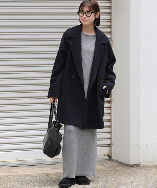 JOURNAL STANDARD relume(ジャーナルスタンダード レリューム)の「《WEB限定追加 / 新色》尾州ウールモッサWブレストハーフコート(その他アウター・レディース・ブラック/ネイビー・38/36)」の16枚目の写真