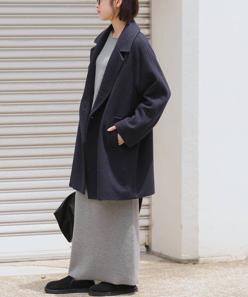 JOURNAL STANDARD relume(ジャーナルスタンダード レリューム)の「《WEB限定追加 / 新色》尾州ウールモッサWブレストハーフコート(その他アウター・レディース・ブラック/ネイビー・38/36)」の17枚目の写真