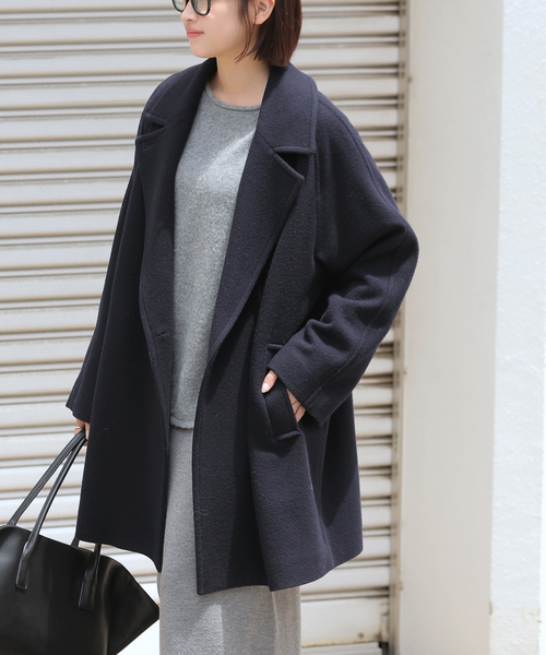 JOURNAL STANDARD relume(ジャーナルスタンダード レリューム)の「《WEB限定追加 / 新色》尾州ウールモッサWブレストハーフコート(その他アウター・レディース・ブラック/ネイビー・38/36)」の19枚目の写真
